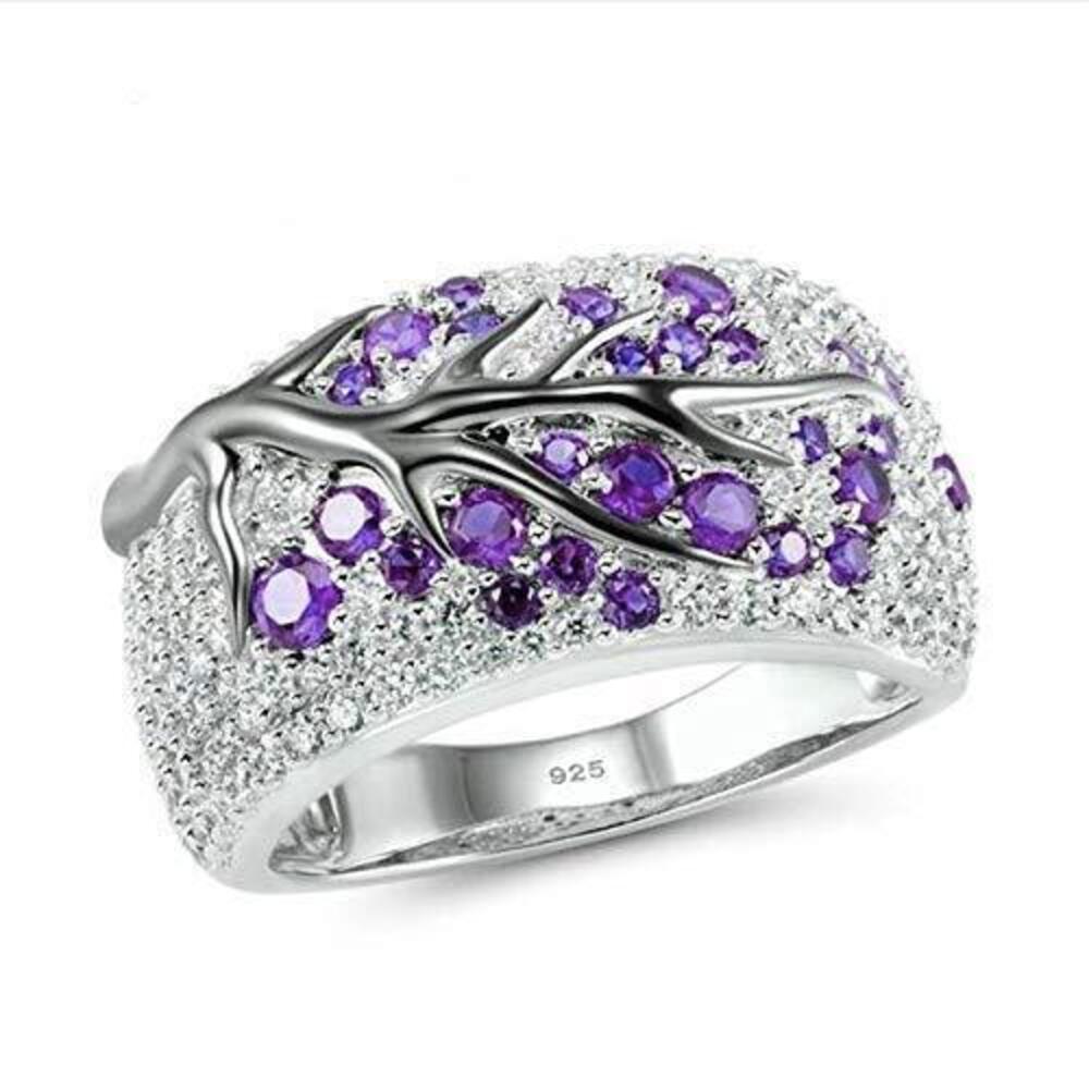 4741 925 Sterling Silver Colorful Purple Tree of Life Ring Cubic Zirconia